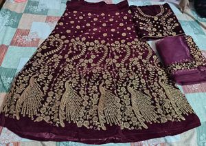 Elegant Velvet Peacock semi stitched Lehenga Set