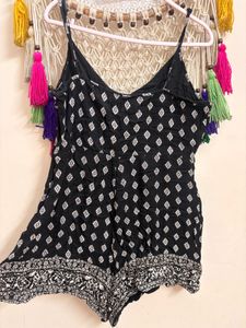 Boho Black Printed Romper