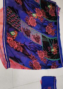 Vibrant Floral Print Saree with unstitched blouse