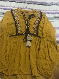 W Embroidered Yellow Kurta