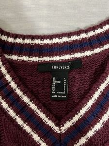 Maroon Varsity Style Cable Knit Sweater