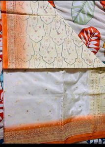 Beautiful White &amp; Orange Saree