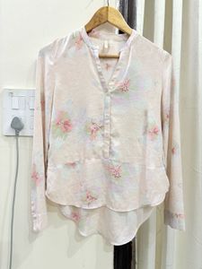 Sheer Floral Print V-Neck Tunic Top