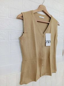 Sleeveless Button-Down Top