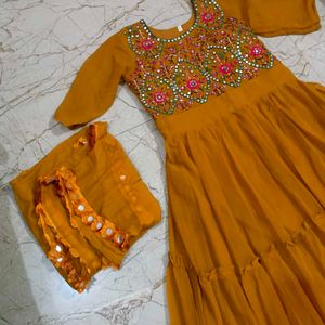 Yellow Embroidered Ethnic Gown