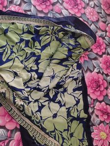 Embroidered Navy &amp; Green Floral saree