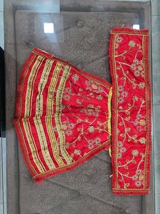 Vibrant Red  and Pink Embroidered Mata Lehenga Set