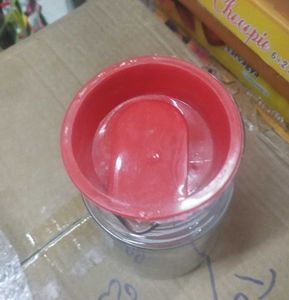 Glass Pitcher with Red Lid