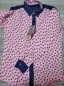 Pink Shirt with Dark Blue Print