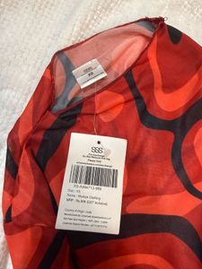 Sheer Red &amp; Black Swirl Print Mesh Top