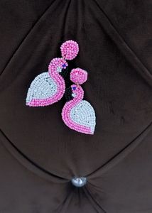 Stylish Pink N White Bird Earings