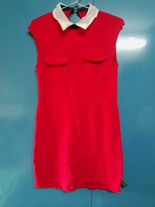 Unique Retro Polo Red Sleeveless Mini Dress pocket