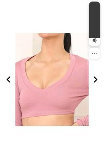 Pink V-Neck Long Sleeve Crop Top