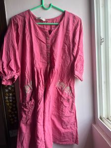 Pink Embroidered Kurta with Tassel Detail