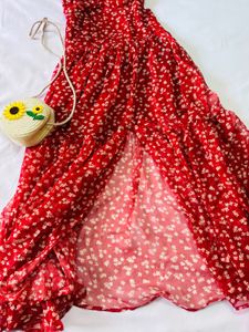 Rusty red Floral Off-Shoulder Maxi Dress