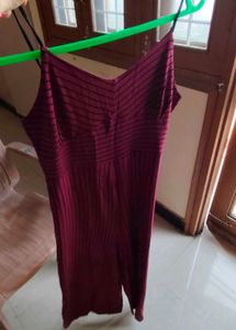 Maroon Striped Maxi Jumpsuit
