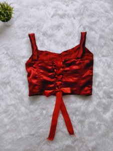 Vibrant Red Saree with Matching Corset Blouse