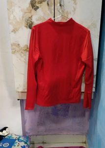 Red Long Sleeve Zip-Up Top