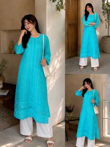 Aqua Blue Embroidered Kurti