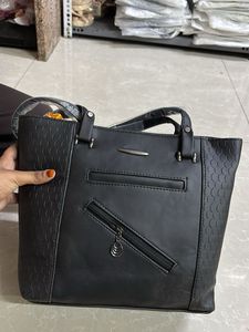 Chic Black Textured Tote Handbag