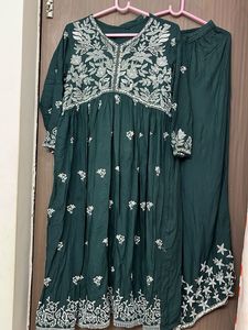100% cotton chikan work full flare 2pc set