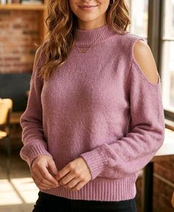 Mauve Cold Shoulder Knit Top