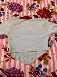 Light Blue Square Neck Ribbed Knit Top
