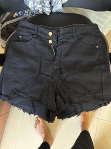 Black Distressed Denim Shorts