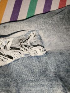 Distressed Wash Jeans with Side Stripe