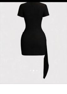 Chic Black Ribbed Mini Dress with Sash
