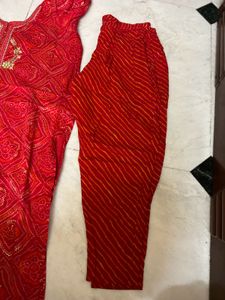 Red Bandhani Print Kurta Set