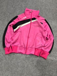 Pink Track Jacket with Black Stripes