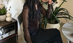 Sheer Black Tie-Front Long Sleeve Top