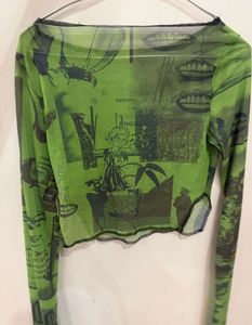 Urbanic Lime Green Graphic Print Mesh Top