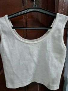 White Ribbed Crop Tank Top
