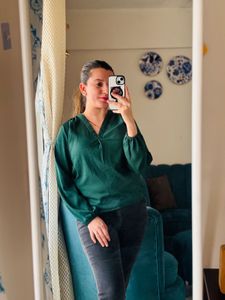 Emerald Green V-Neck Blouse