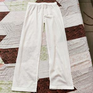 White Palazzo Pants with Lace Trim