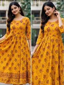 3/4th Yellow Floral Print gown