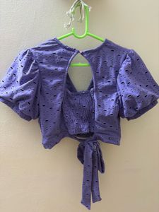 Purple Eyelet Wrap Crop Top