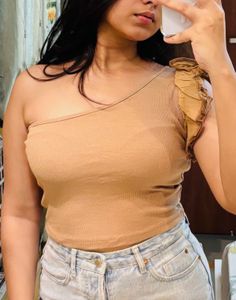 Cute One-Shoulder Top with Ruffle Detail