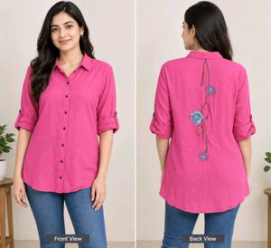 Chic Pink Embroidered Button-Down Shirt