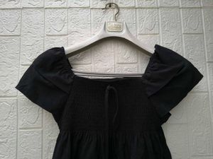 Korean Chic Black Puff Sleeve Square Neck Top
