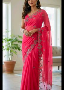 Elegant Pink Embroidered Saree