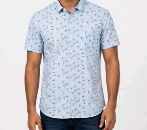 Men's Light Blue Floral Short Sleeve Shirt