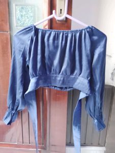 Stylish Blue Off-Shoulder Crop Top