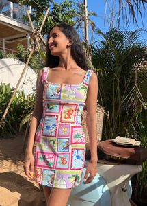 Vibrant Stamp Print Mini Dress