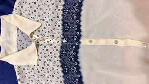 Cream &amp; Navy Print Button-Up Shirt