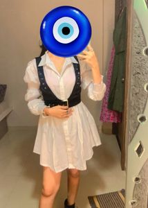 Chic White Shirt Dress with Vest