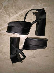 Chic Black Satin Block Heels