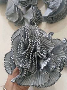Grey Pleated Fabric Flowers - Craft Supplies